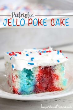 a piece of patriotic jello poke cake on a plate