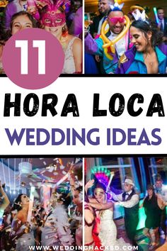 several photos with the words hora local wedding ideas on them and images of people dancing