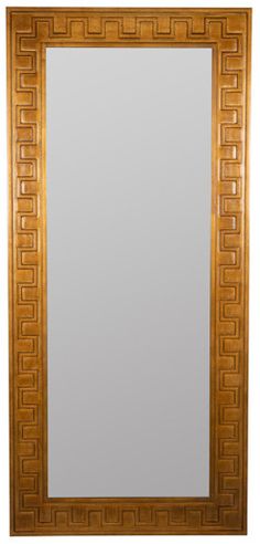 a wooden frame mirror on a white background