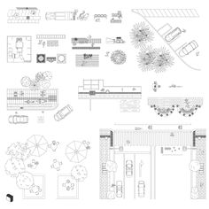 an overhead view of a building and its surrounding area, with the floor plan drawn out