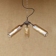 Industrial Stylish Blue/Clear Wine Bottle Pendant Lamp - 3 Bulbs Glass Hanging Lighting For Clear Wine Bottle, Wine Bottle Design, Restaurant Chandelier, Hanging Lighting, Brass Lantern, Metal Hanging Lights, Glass Pendant Lamp, Black Pendant Light, Outdoor Wall Lamps