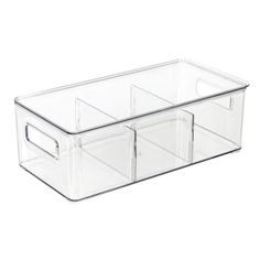 clear plastic storage box with three compartments