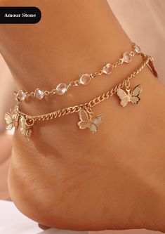 قلادات متدلية, Butterfly Anklet, Preppy Jewelry, Women Anklets, Jewelry Accessories Ideas, Summer Bracelets