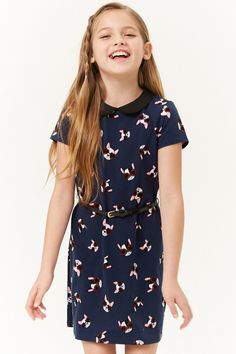 Girls Dog Print Dress (Kids) Forever 21 Girls, Wearing Sunglasses, Girl And Dog, Pan Collar, Dog Print, Peter Pan Collar, Peter Pan, Kids Dress, Knit Dress