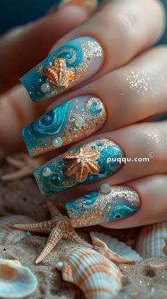 Trendy Beach Nails, Beach Nail Ideas, Theme Nails, Beach Themed Nails, Beach Nail Designs, Beach Nail, Beachy Nails, Shellac Manicure, Nail Techniques