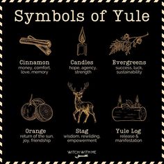 symbols of yule on a black background