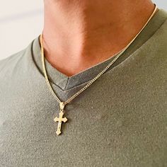 Gold Cross Necklace Mens Jewelry1000.com, Men’s Gold Cross Necklace, Figaro Chain Cross Pendant Necklace For Gift, Gold Cross Necklace With Figaro Chain, Gold Tarnish-resistant Cross Pendant Necklace, Crucifix Cross Necklace With Curb Chain As Gift, Crucifix Cross Necklace With Curb Chain For Gifts, Gold Cross Necklace Mens, Cross Chain Men