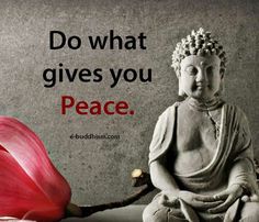 a buddha statue sitting in front of a red flower with the words peace is always beautiful