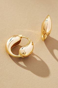 Gold: 14k gold-plated brass Silver: rhodium-plated brass Snap styling Imported | Teardrop Circle Huggie Earrings by Anthropologie in Gold, Women's, Gold/Plated Brass Texture Reference, Gold Fashion Jewelry, Faberge Jewelry, Anthropologie Earrings, Huggie Earrings Gold, Brass Hoop Earrings, Mixed Metal Earrings, 18k Gold Earrings, Diy Coasters