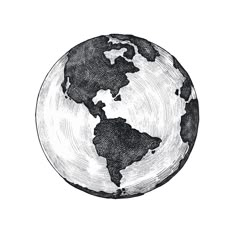 a black and white drawing of the earth