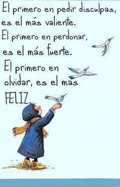 a child is flying birds in the sky with spanish words on it and an image of two