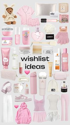 a collage of pink and white items with the words wishlist ideas