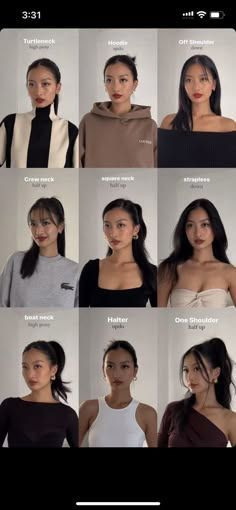 a series of photos showing different types of women's faces and shoulders, with the caption below