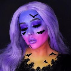 Halloween makeup becomes one of prevalent Halloween activities as there's so much fun and creativity in portraying these characters. Purple Makeup Looks, Makeup Themes, Eyeliner Designs, Halloween Makeup Diy, Halloween Makeup Ideas, Amazing Halloween Makeup