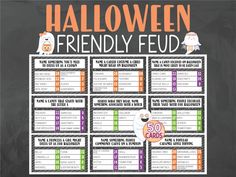 a printable halloween friendly fud game for kids to play on the chalkboard