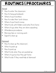 a printable worksheet with the words routines and proceures