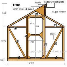 the roof section of a shed with measurements for the top and side windows on it