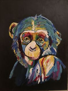 a painting of a monkey on a black background