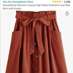 Rust Color. Never Worn Aline Midi Skirt, A Line Midi Skirt, Midi Skirt With Pockets, Solid Skirt, High Waisted Pleated Skirt, Skirt Knee Length, Midi Flare Skirt, Printed Midi Skirt, Fall Skirts