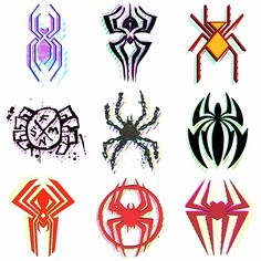 six different spiderman logos in various colors