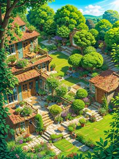 an aerial view of a house surrounded by trees