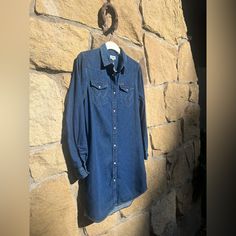 Size Xs But Oversized Fit That Could Also Fit A Small. Wear Closed Or Open As A Long Over Shirt. Nwt. Over Shirt, Denim Dress, Colorful Dresses, Color Blue, Long Sleeve Dress, Womens Dresses, Long Sleeve, Women Shopping, How To Wear