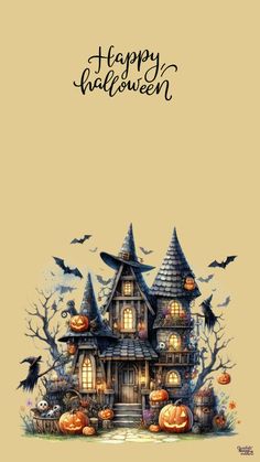 a halloween house with pumpkins and bats