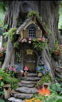 a fairy house in the middle of a tree