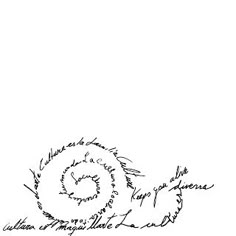 a black and white drawing of a snail with writing on it's back side