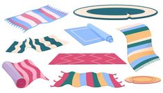 a collection of beach towels and rugs on a white background illustration in flat style