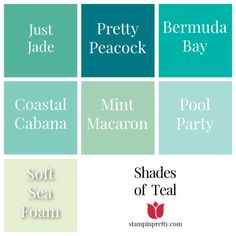 the shades of teal and mint green are featured in this color scheme for seafoam