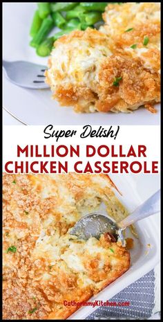 two pictures of chicken casserole with text overlay