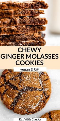 chewy ginger molassses cookies are stacked on top of each other