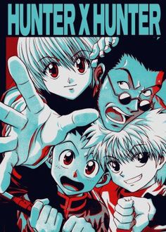 the poster for hunter x hunter, which features two young boys and an adult woman