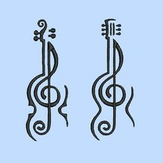 two musical instruments with trebles on blue background