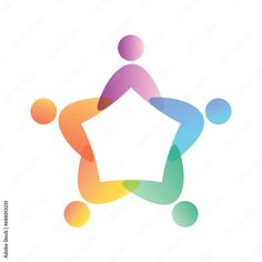 colorful people holding hands in the shape of a star on a white background with text that reads