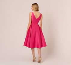 It does not get any more timeless or sophisticated than this mikado dress. This cocktail dress features a sleeveless fitted bodice, boat neckline, and a pleated flare skirt with pockets. A zipper closure and a deep v-back add a final touch to this semi-formal dress. Crafted from shiningmikado fabric, this fit and flare dress is a feminine style. Dressed up with bold accessories or streamline with simple details, this sleeveless dress is a versatile look you'll love for years to come. Style Numbe Mikado Dress, Pleated Flare Skirt, Fit And Flare Midi Dress, Flare Midi Dress, Western Dress, Semi Formal Dress, Bold Accessories, Pink Fits, Skirt With Pockets