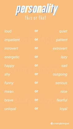 an orange poster with the words personality and other things on it's back ground