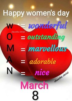 happy women's day card with two hearts and the words march 8 on it