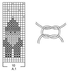 the cross stitch pattern is shown in black and white, with an arrow drawn on it