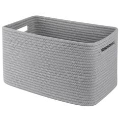 a gray storage basket with handles