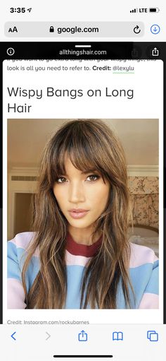 Rocky Barnes Hair, Curtain Fringe Long Hair, Wispy Curtain Fringe Long Hair, Wispy Curtain Fringe, Fringe Long Hair, Rocky Barnes, Curtain Fringe, Hair Idea, Wispy Bangs