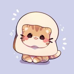 a cute cat is sitting on top of a piece of bread with its eyes closed