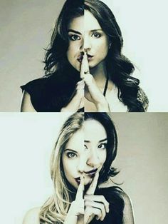 two different pictures of a woman with her finger in her mouth