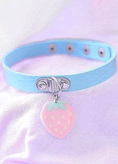 Strawberry Pastel Choker - In Control Clothing Holographic Choker, Kawaii Strawberry, Strawberry Charm, Lava Stone Bracelet, Hamsa Necklace, Kawaii Accessories, Mia 3, Baby Jewelry