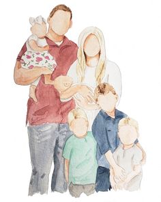 a watercolor drawing of a family holding their baby