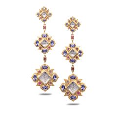 Luxury Dual-tone Temple Jewelry Earrings, Luxury Multi-stone Diamond Earrings, Fusion Style Multi-stone Yellow Gold Earrings, Yellow Gold Multi-stone Fusion Earrings, Three Eyes, Heritage Jewellery, Jeweled Earrings, Tanzanite Diamond, Ancient Jewelry