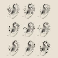 an image of different shapes and sizes of ear piercings