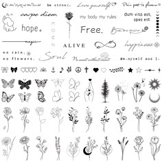 some flowers and words are drawn in black ink on white paper, with the word hope written