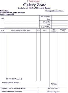 an invoice form with the words galaxy zone on it